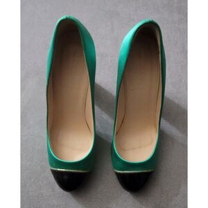 J. Crew Women's Etta Satin‎ Pumps Faded Jade Green Black Size 8.5 Made In Italy